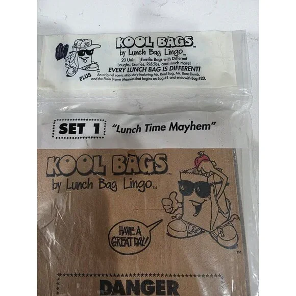 Vintage NOS Sealed Kool Bags Set 1 Lunch Bag Lingo Funny Paper Bags Lunch Sacs - Picture 2 of 4
